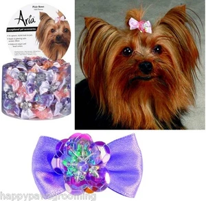 LOT 100 pc DOG"PIXIE"Grooming HAIR RIBBON BOW Iridescent Sequin &Bead Center - Picture 1 of 4