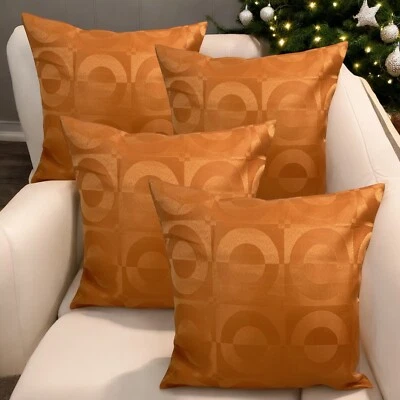 Set of 4 Filled Cushions Covers - Orange Circles 16 x 16" 40 x 40 cm Home Decor - Image 1 of 4