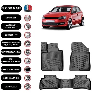 Alfombrillas forro aptas para Volkswagen Polo 6R 2009-2017 impermeables 4D moldeadas negras x4 Foto 1 de 3