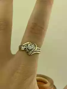 2Ct Heart Cut Real Moissanite Cluster Weeding Ring 14K Yellow Gold Plated Silver - Picture 1 of 13
