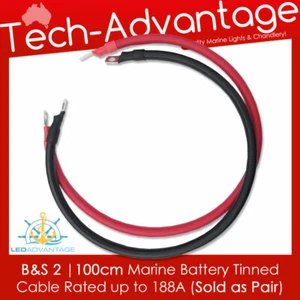 2 x 100 cm 32 mm2 cable de batería de cobre estañado negro y rojo y lengüetas de terminal SC35-8 - Imagen 1 de 3