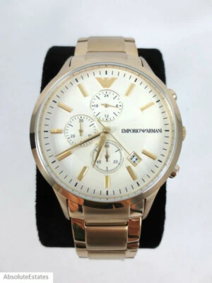 NUEVO Reloj cronógrafo para hombre Emporio Armani dorado acero inoxidable esfera crema AR11332 Foto 1 de 3