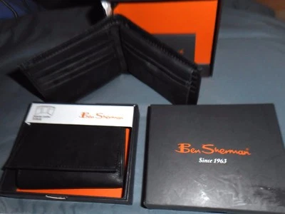 NOVA Carteira Masculina Ben Sherman Manchester Couro Tríplice Preta PROTEÇÃO REID  - Imagem 1 de 4