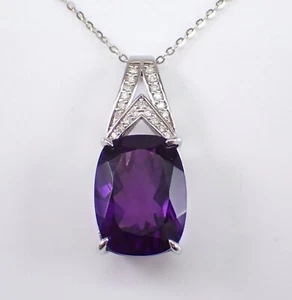 Collar Amatista Corte Diamante y Cojín Oro Blanco 14K Joyería Fina Cadena 18" - Imagen 1 de 5