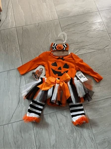 Baby Essentials Halloween Pumpkin 4 Piece Dress Me up Set Bodysuit, Skirt, Headb - Picture 1 of 10