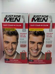 Lot of 2 Just For Men Easy Comb-In Color Mens Hair Dye Light Brown A-25 Autostop