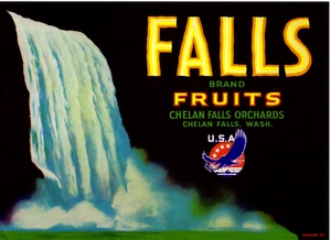 Original FALLS half box apple crate label Chelan Falls Orchards Washington eagle - Picture 1 of 1