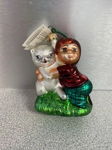 1996 Christopher Radko Glass Christmas Ornament SNUGGLE BUDDIES Girl Cat Kitten - Picture 1 of 4