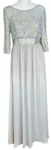 EVER PRETTY Abend-Maxikleid Gr. L silber Rundhals 3/4 Arm Pailletten - Bild 1 von 10