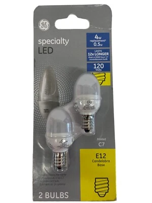 GE C7 E12 LED Bulb Soft White 4 Watt Equivalence (Candelabra) 2 Pack New - Image 1 of 3