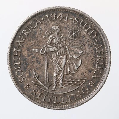 Raw 1941 South Africa 1 Shilling .800 Silver KM#28 - Image 1 of 4