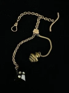 Antik viktorianisch goldgefüllter Anhänger Anhänger Uhr Anhänger Kette Schlüsselanhänger 6 Zoll - Bild 1 von 6