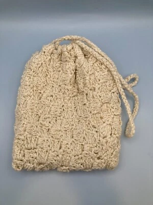 Crocheted  and Lined Drawstring  Wedding Bag  Special Keepsake  Bride  Hand Made - Image 1 of 4