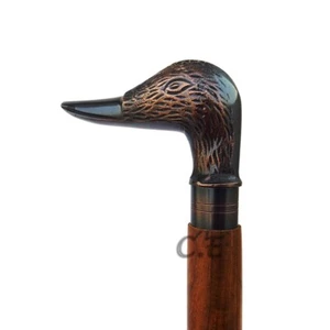 antiguo con mango de cabeza de latón de pato bastón de madera vintage mejores regalos - Imagen 1 de 4