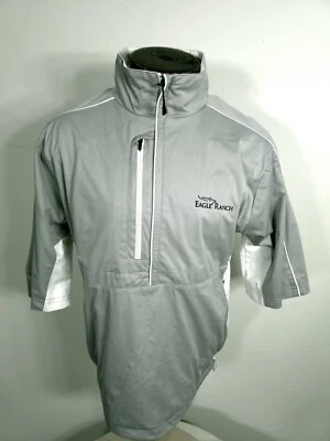 Pulôver masculino Antigua M cinza branco meio zíper meia manga - Imagem 1 de 4