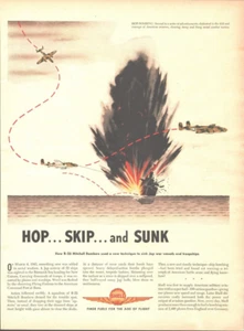 B 25 Mitchell Bombers Skip Bombing in Shell Gasoline 1943 Vintage Advertisement - Picture 1 of 1