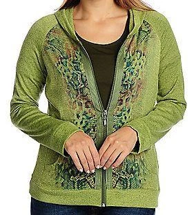 NUEVO One World Animal Print Jaspeado Tejido Imitación Gamuza Ribete Cremallera Sudadera con Capucha XS, S, M, L Foto 1 de 2