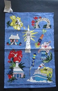 ULSTER WEAVERS LEINEN GESCHIRRTUCH TROPISCH STRANDHAUS KÜNSTLER SIGNIERT BERMUDA - Bild 1 von 6