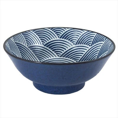 Japanese 8.25" Porcelain Rice Ramen Soup Noodle Bowl SEIKAIHA Wave Made in Japan