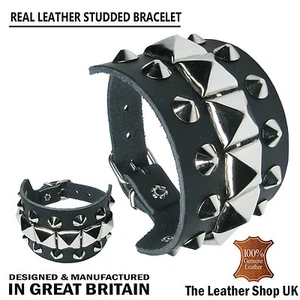 Adjustable New Leather Conical Pyramid Studded Punk Handmade Wristband MadeInUK - Picture 1 of 1
