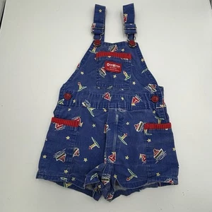 Vintage 1990s OshKosh BGosh Vestbak Blue Boat Nautical Shortalls Overalls SZ 3T - Picture 1 of 12