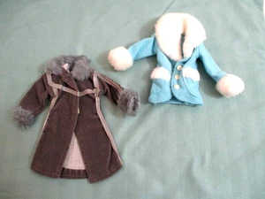 Vintage Barbie 2 coats a blue short and gray long both fur trimmed - Picture 1 of 4
