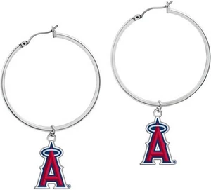 MLB Los Angeles Angels Silver Hoop Earrings With Team Logo Charms - Picture 1 of 1