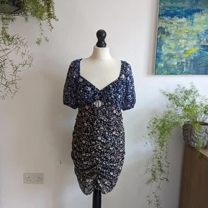 NUOVO Free people mini abito blu floreale manica 3/4 taglia S - Foto 1 di 8