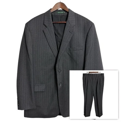 Lauren Ralph Lauren 2 piece suit men's 46R 38x29 gray pinstripe wool pleated - Image 1 of 4