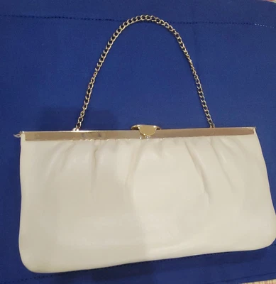 Bolso sin asas vintage Etra años 60 sobre cuero genuino marfil borde dorado/cadena Foto 1 de 4