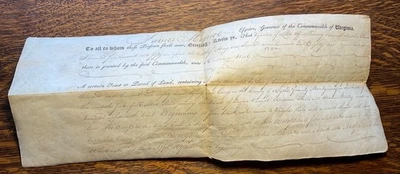 Antique Virginia Land Grant...1789…Signed by Governor James Monroe - Image 1 of 4