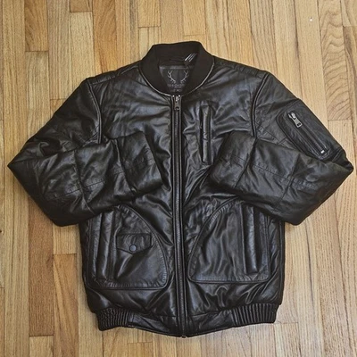 BOD & CHRISTENSEN Hombre Piel de Cordero Cuero Negro Moto Bomber Chaqueta Talla S Foto 1 de 4