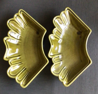 California Pottery L58 Lazy Susan Dishes Avocado Green Ceramic Trays, MCM, 2 pc - Image 1 of 4