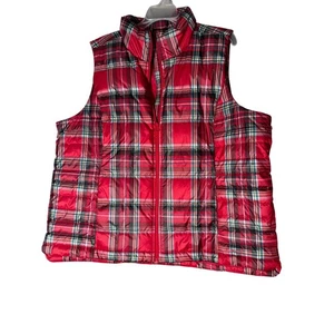 Lands End Down Puffer Vest 1X Red Plaid Tartan  - Picture 1 of 4