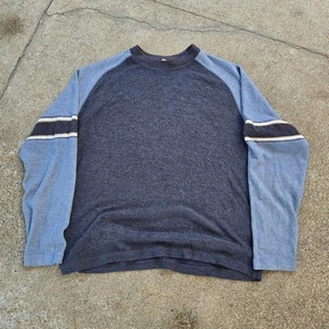 Vtg Y2k SIDEOUT Colorblock Two Tone Stripe Lightweight Fleece Sweatshirt Lg - Picture 1 of 5
