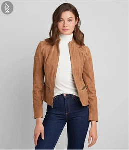 Neue Damen Wildleder Leder Biker Jacke In Hellbraun - Bild 1 von 10