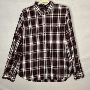 Camicia Lauren Ralph Lauren donna blusa grande LRL rossa a quadri manica lunga a linguetta rotolo - Foto 1 di 11