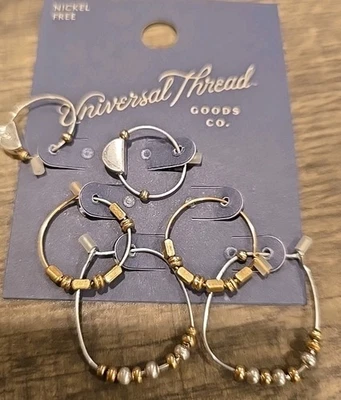 Juego de 3 pares de pendientes de aro de plata oro metal mezclado sin níquel hilo universal nuevos con etiquetas Foto 1 de 2