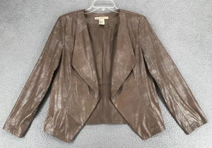 Requirements Open Crop Jacket Women Size M Long Sleeve Reptile Skin Print Brown - Picture 1 of 10