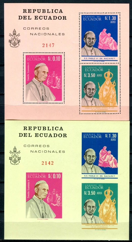 ECUADOR 1966 Pope Religion 2 S/S (perforate & imperforate) MNH (248) - Image 1 of 1