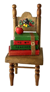 Miniature Dollhouse Stained Wood Kitchen Chair with School Books & Apple 4" Tall