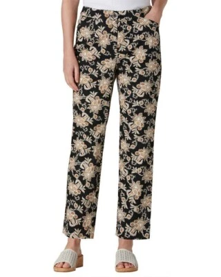 Pantalones para mujer Appleseed’s 16P algodón pierna recta tobillo patrón cachemira negros Foto 1 de 4