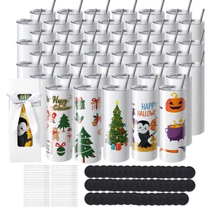 VEVOR 50Pack Straight Sublimation Tumblers Bulk Blank 20oz Stainless Steel White - Picture 1 of 12