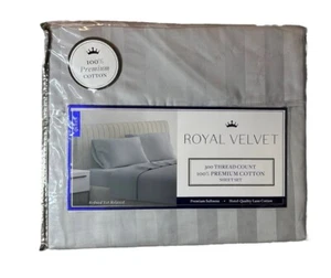 Royal Velvet Sheet Set Queen 300TC Gray 100% Cotton Bedroom Sheets NEW Striped - Picture 1 of 5