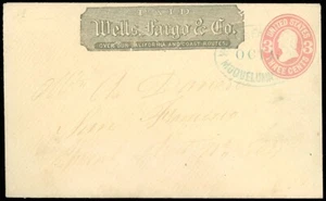 1870's WELLS FARGO & CO, Cover, Bluish OCT 11 MOQUELUMNES Oval - SAN FRAN, #U58! - Picture 1 of 2