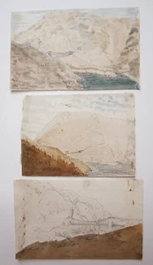 Richard Suter (1797-1883) 3 x Bleistift & Aquarell. Holy Head South Stack 1858 - Bild 1 von 6