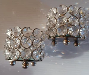 Pier One Crystal Jewel Beaded 3" x 2.5" Tealight Holders Plastic And Metal - Picture 1 of 13