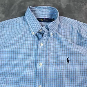 Camisa Ralph Lauren Para Hombre Grande Azul Abotonada Cuadros Preppy Pony Logo Hit - Imagen 1 de 8