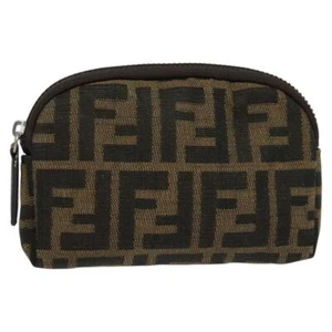 FENDI Zucca Canvas Pouch Black Brown Silver Auth fm4537 - Picture 1 of 15
