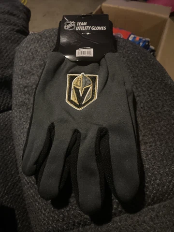 NHL Vegas Golden Knights Utility Winter Gloves Grey w/ Black Palm EMBROIDED Cover